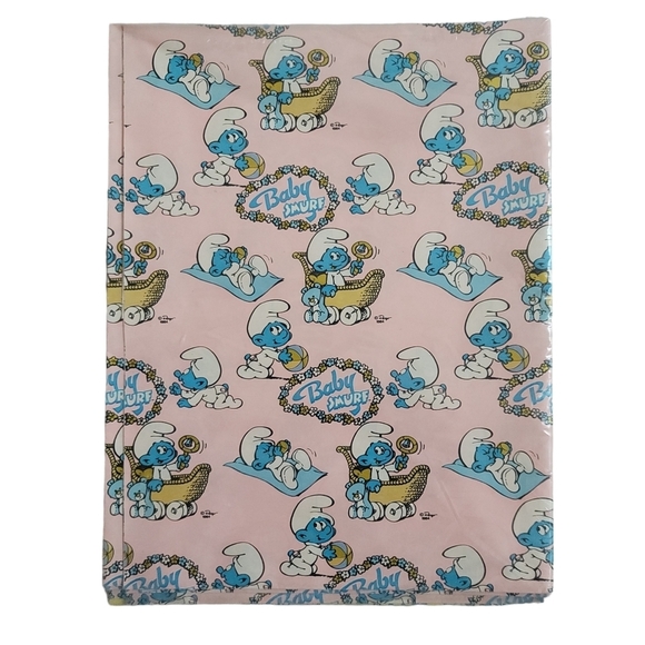VTG 1984 Peyo Baby Smurf Pink Yellow 8 Sheets Everyday Gift Wrap Paper NEW - Picture 2 of 5